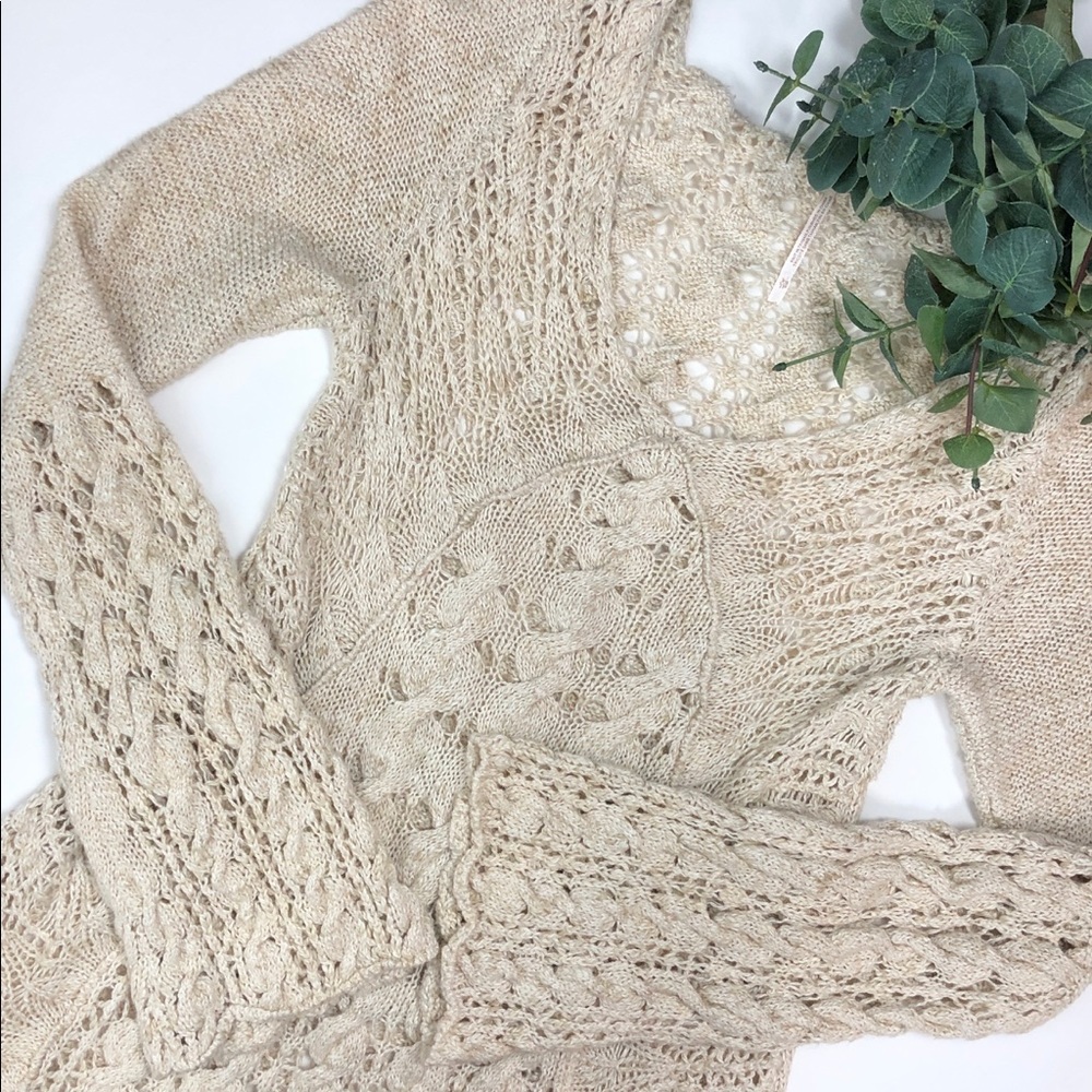 Free People Crochet Sweater Bell Sleeves Boho